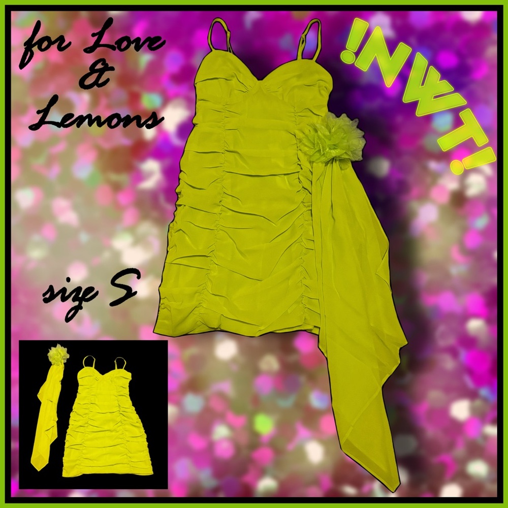 !!NWT!! FOR LOVE & LEMONS ruched, strappy, lime mini DRESS size S